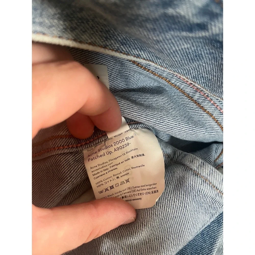 Acne Studios Bla Konst 2000 Blue Patched Up Distressed Denim Jacket IT 32